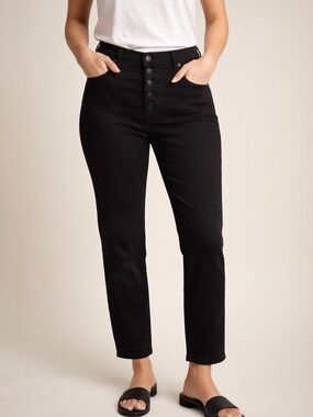 KUT from the Kloth High Rise Ankle Slim Straight Black Jeans Button Fly